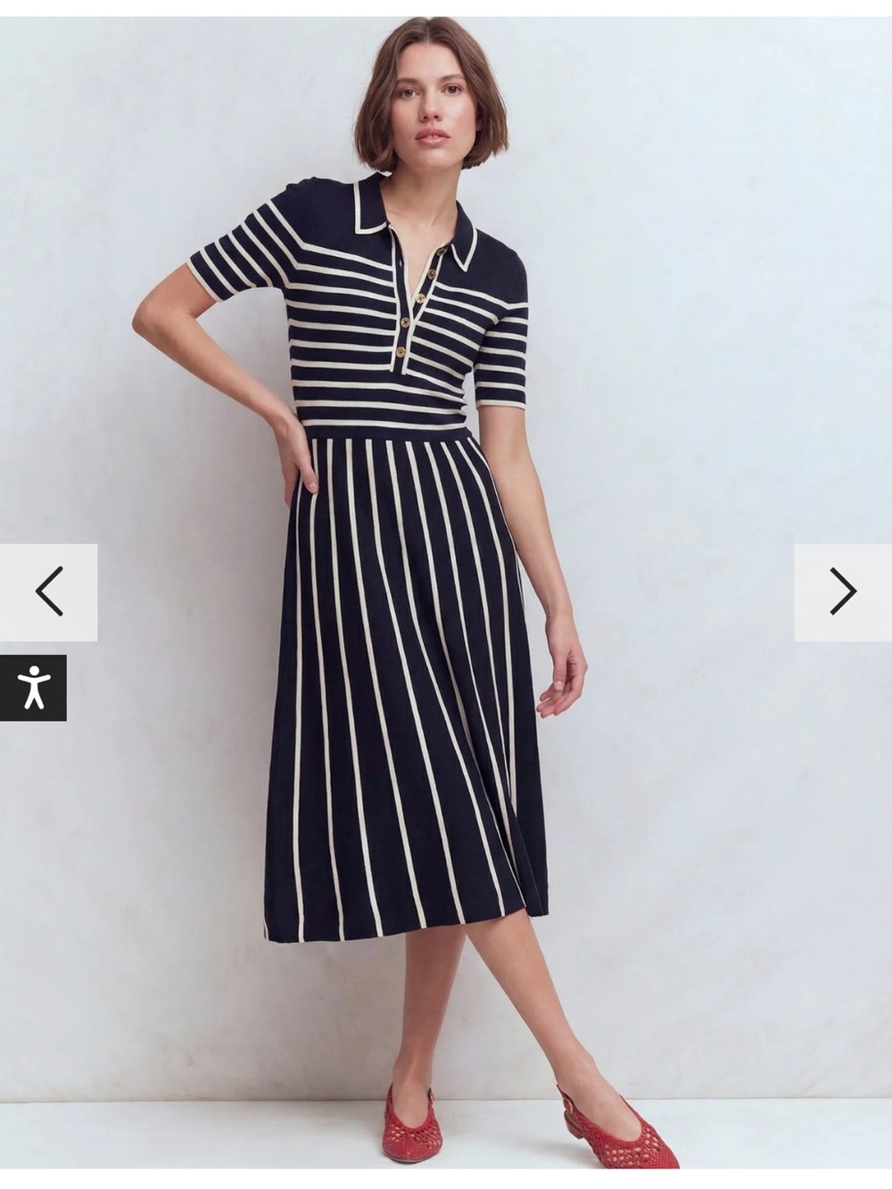 Boden Collared Knitted Midi Dress Navy White Stripe Size 20 / 22